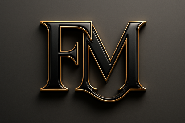 FM 3d monogram, black and gold